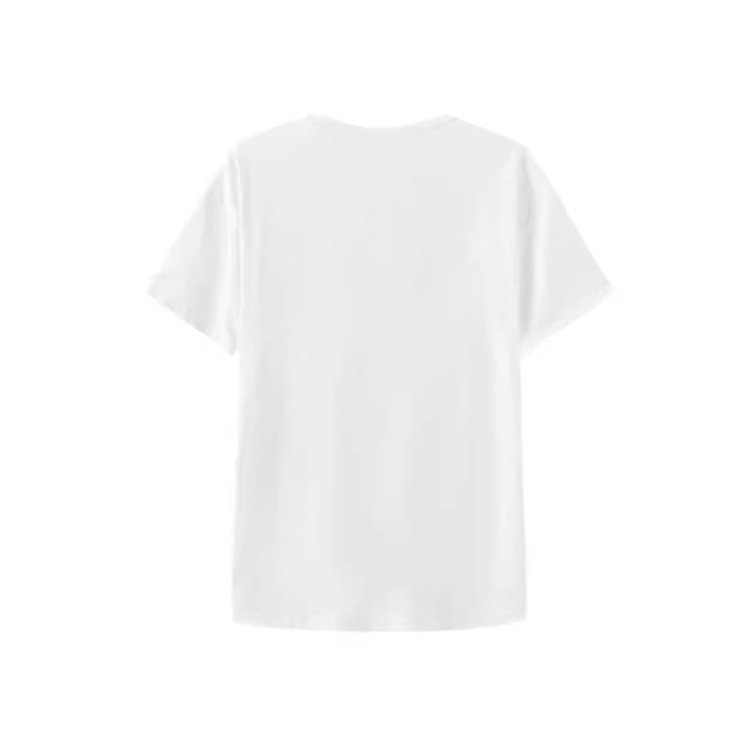 Letter Pattern Loose Casual Print Drop Shoulder Short Sleeve