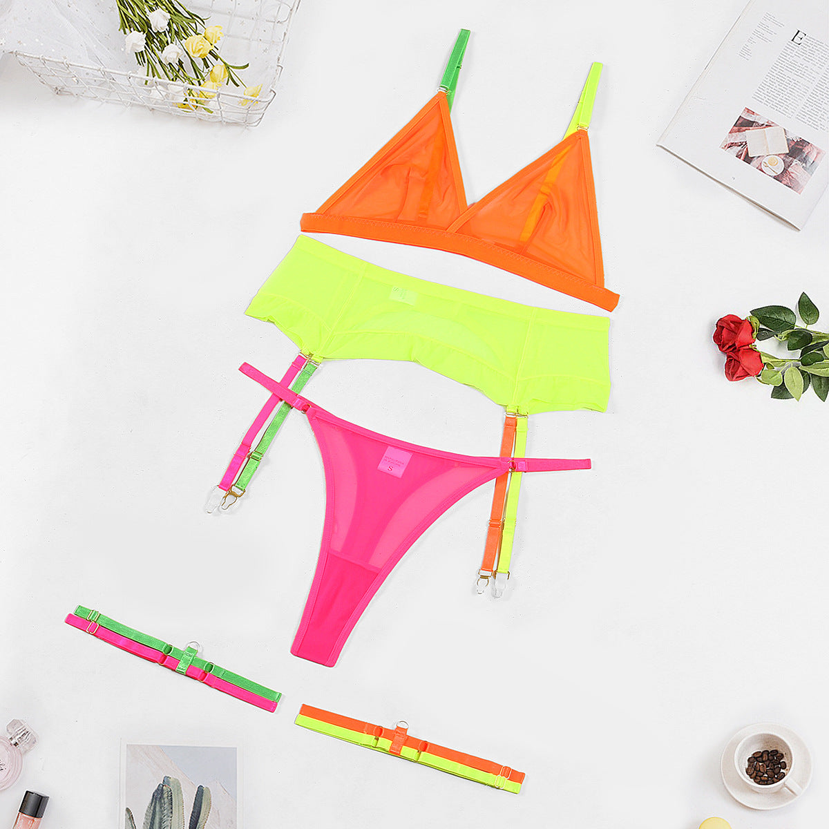 Mesh Contrast Color Triangle Cup Sexy Bodybuilding Underwear