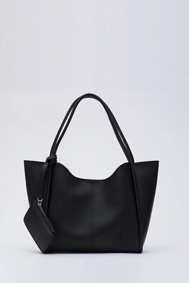 Black Faux Leather Hand And Shoulder Bag
