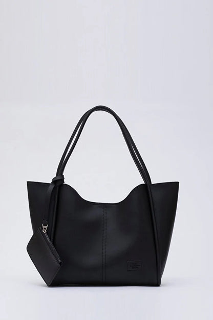 Black Faux Leather Hand And Shoulder Bag