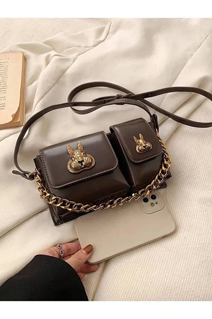 Brown Baguette Shoulder Handbag