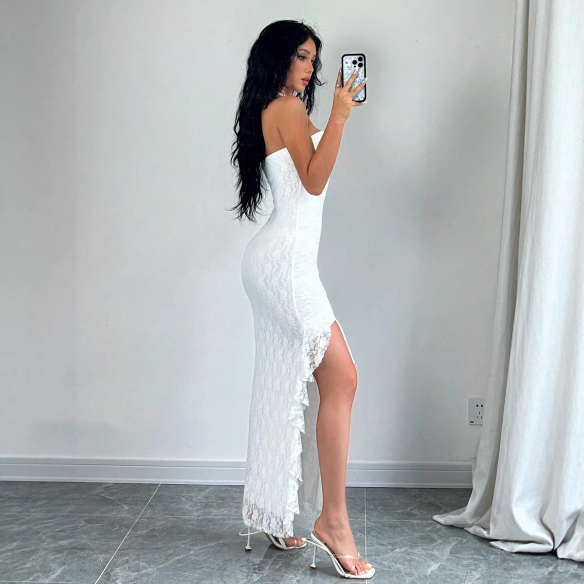 Elegant, Solid-color Strapless Slit Dress