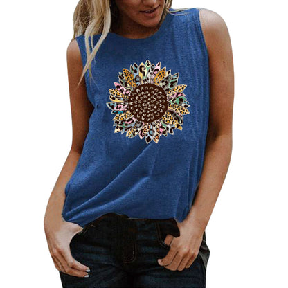 Printed Round Neck Casual Sleeveless T Shirt