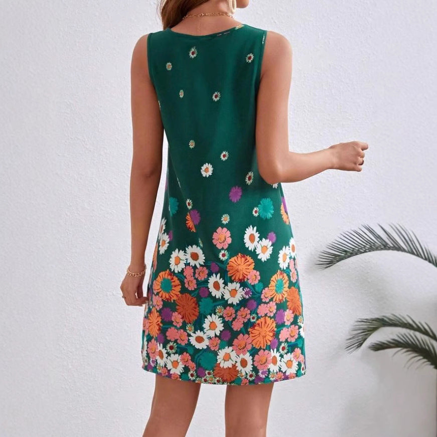 Floral-print Sleeveless Slip Dress With A Fitted Waist-cinching Design For An Elegant Look