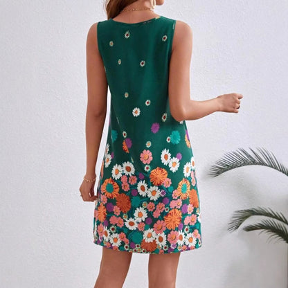 Floral-print Sleeveless Slip Dress With A Fitted Waist-cinching Design For An Elegant Look