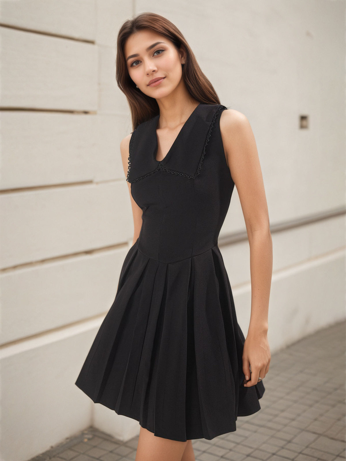 Womens Lace V-Neck Slim-Fit Versatile Flared Dress