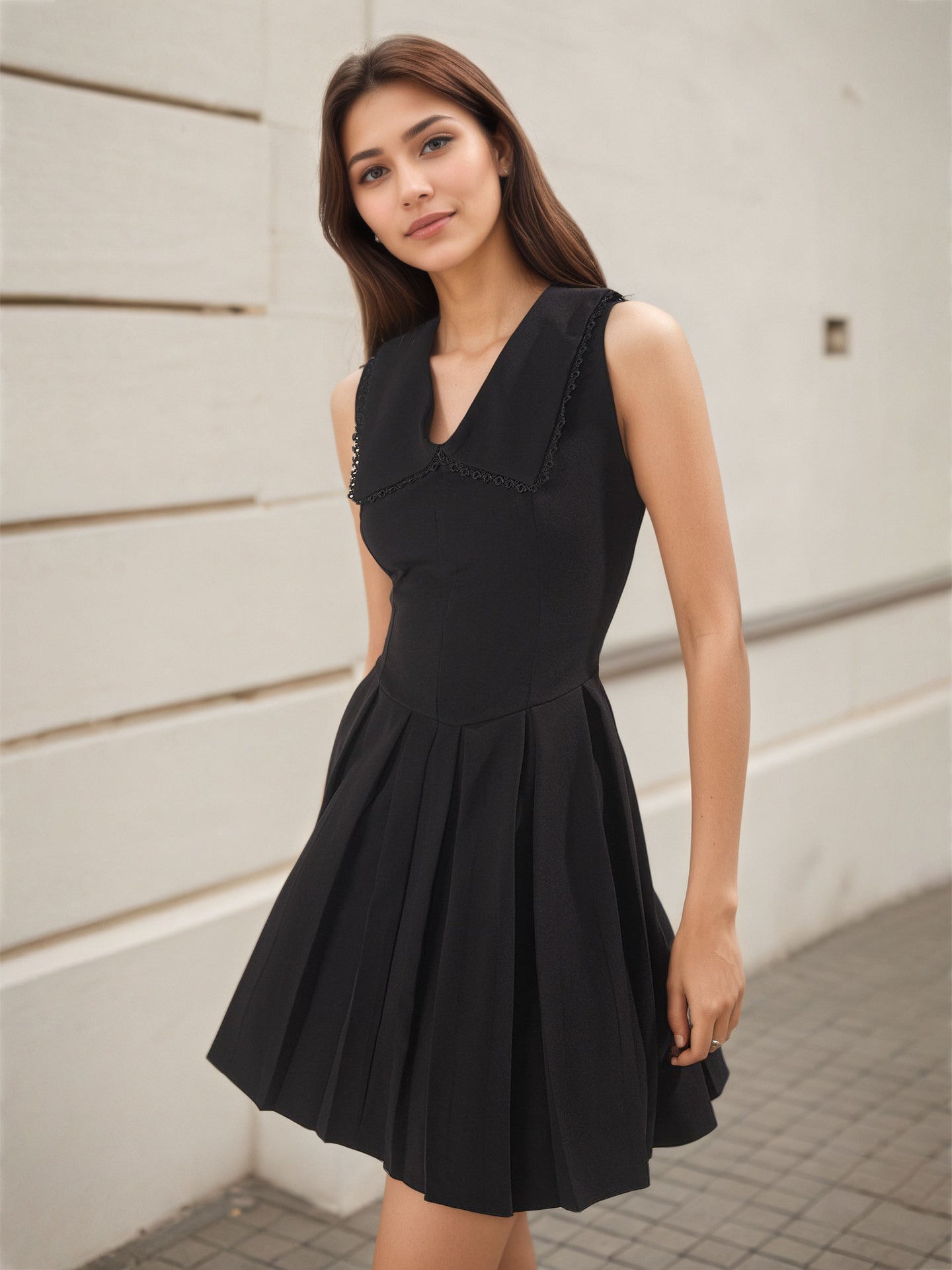 Womens Lace V-Neck Slim-Fit Versatile Flared Dress