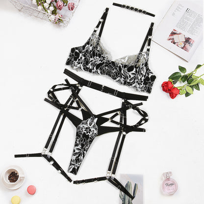 Bra Complex Artworks Embroidery Mesh Splicing Hollow Hot Underwear Four-piece Set Or Five-piece Set