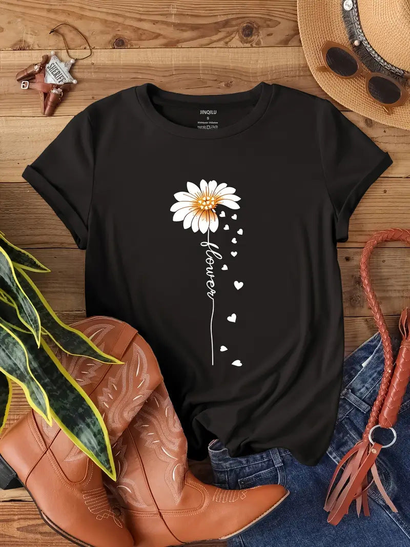 Printed Round Neck Short Sleeve Top