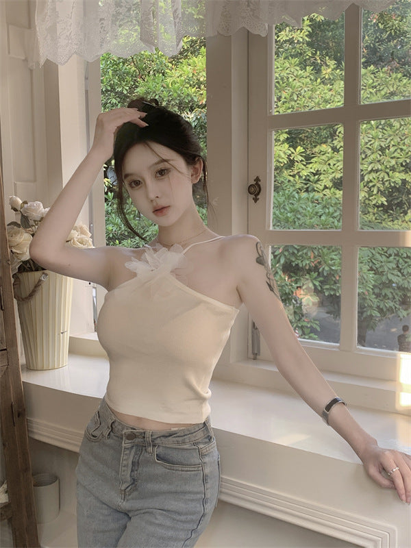 Pure Desire Halter Flower Camisole Women's Inner Knitted Bottoming Summer Outer Wear Underwear Tube Top