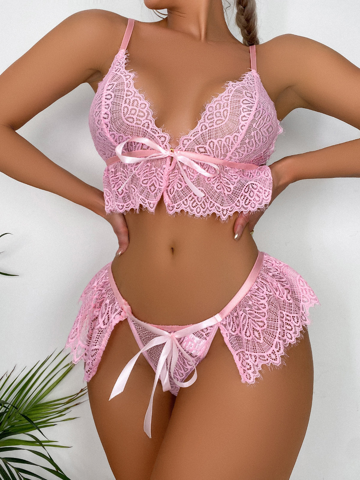 Europe And The United States Gathered Underwear Bow See-through Open Back Jumpsuit