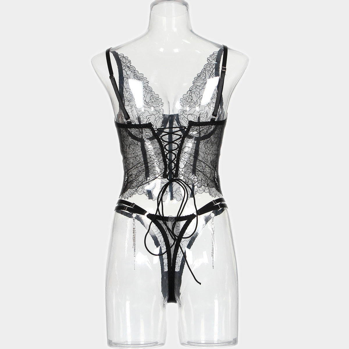 Flower Embroidery Tassel Chain Underwear Two-piece Set