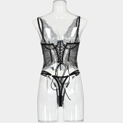 Flower Embroidery Tassel Chain Underwear Two-piece Set