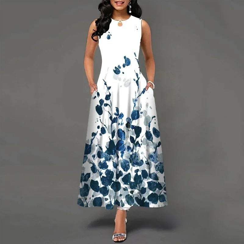 Womens Printed Crew-Neck Sleeveless Tank Dress