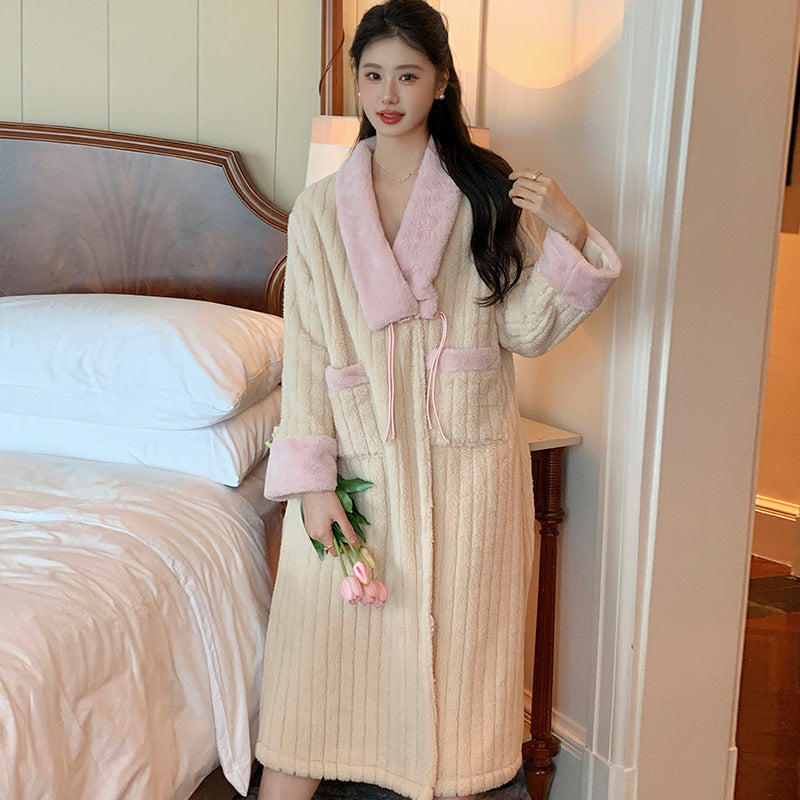Womens Long Luxe Bathrobe-style Nightgown For Winter