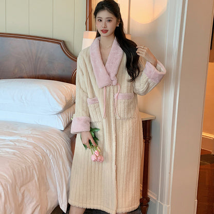 Womens Long Luxe Bathrobe-style Nightgown For Winter