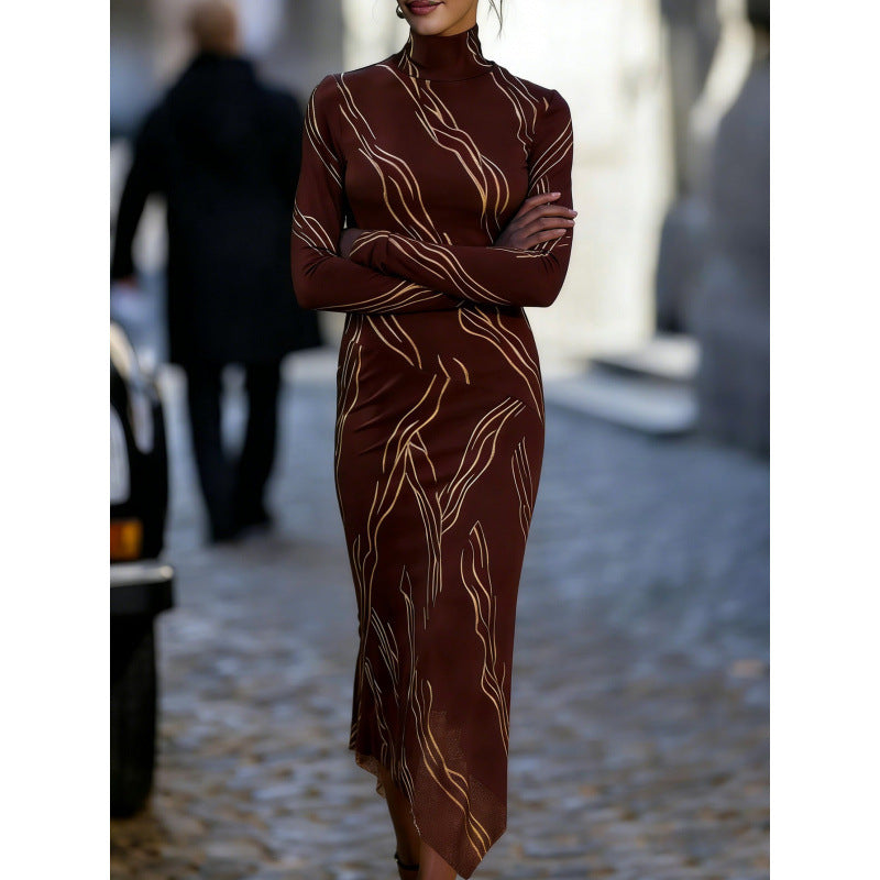 Womens Slim-fit Long-sleeve Dress With A Mock Turtleneck