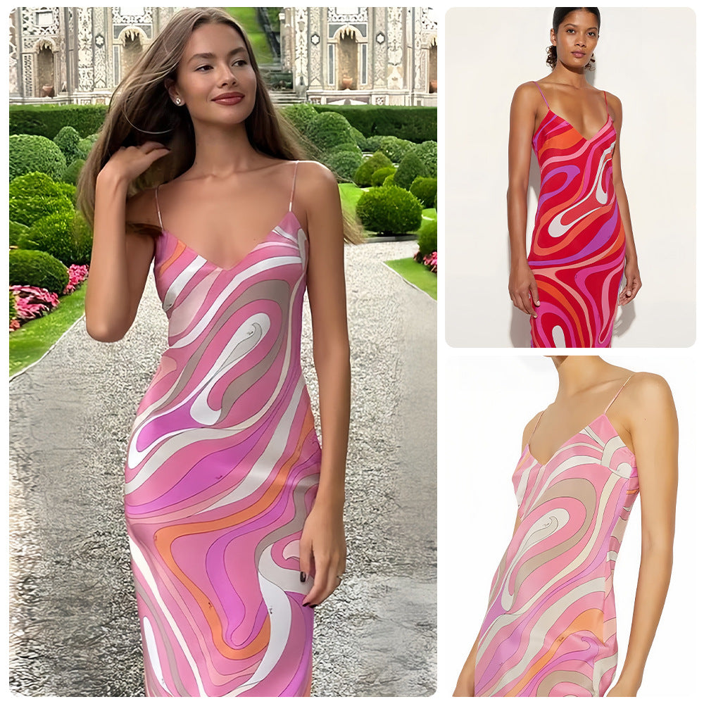 Resort Maxi Dress With Bold Contrasting Artistic Print