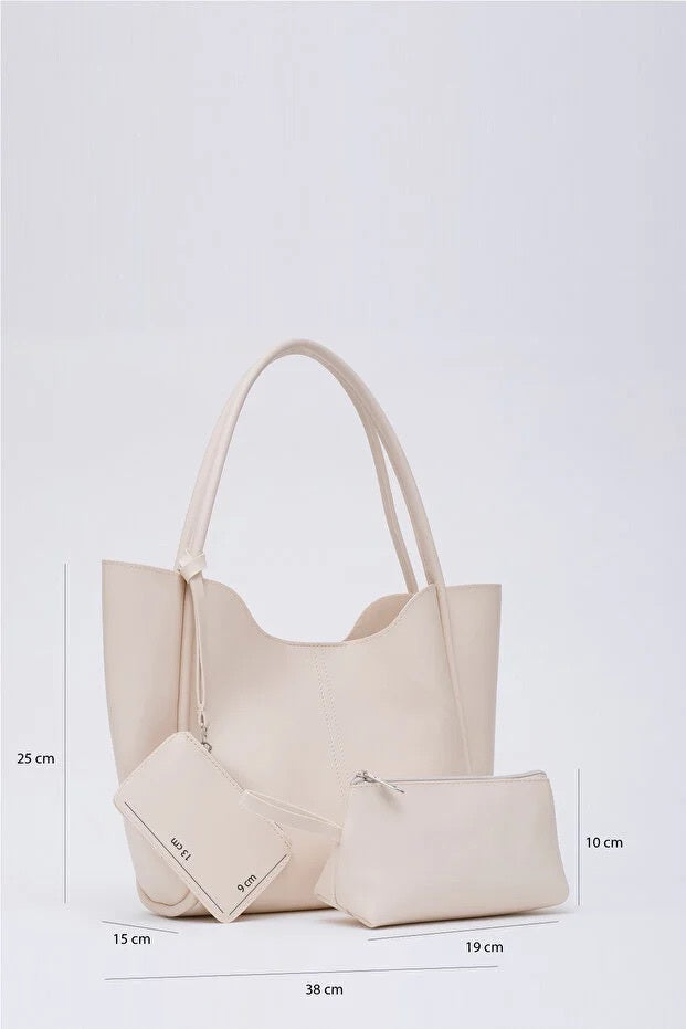 Cream Faux Leather Hand And Shoulder Bag
