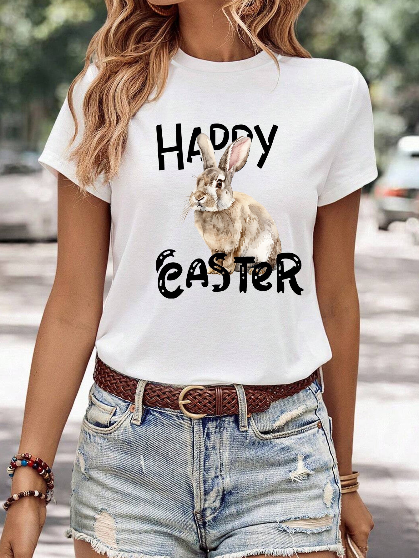 Women's Minimalist Printed Casual Round Neck Short Sleeved Shirt