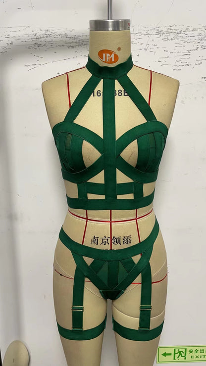 Women's Skinny Hollow-out Ribbon Matching Underwear Suit