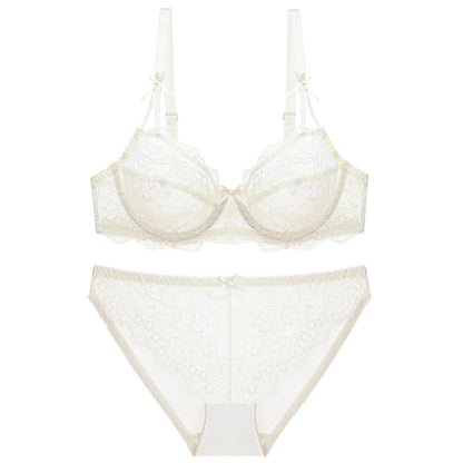 Underwear Ultra-thin Mesh Breathable Lace Bra Big Chest Small Anti-sagging Push Up Underwear Suit