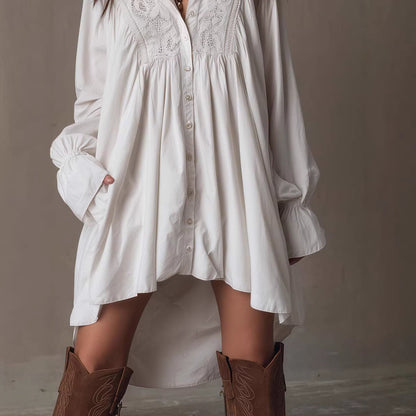 Loose Long Sleeved Lace Shirt Dress