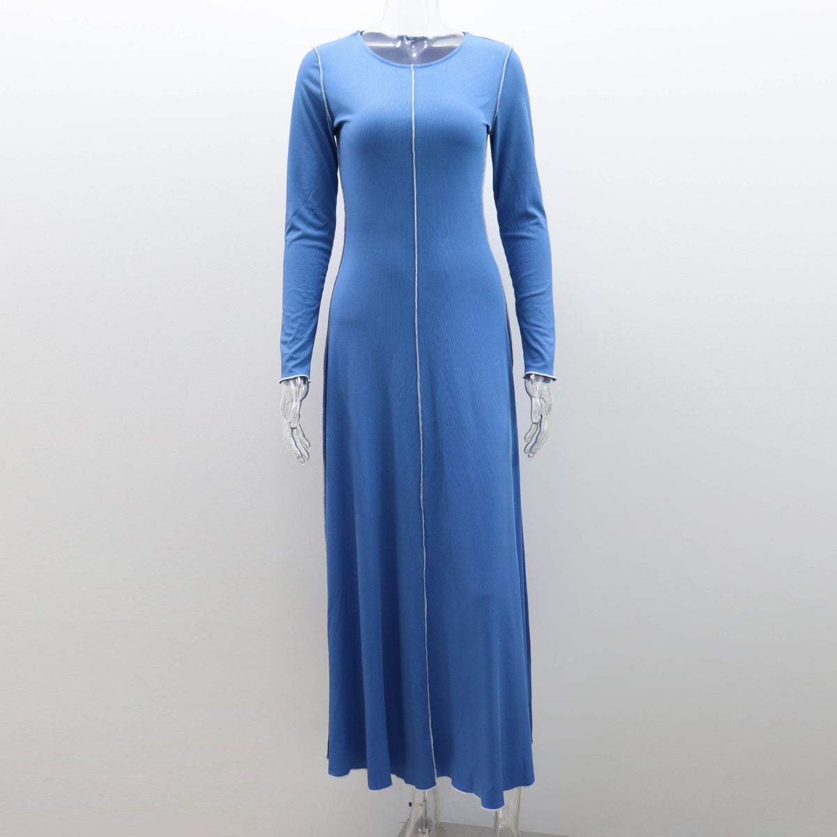 Womens Long A-line Dress With A Crew Neck