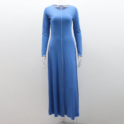 Womens Long A-line Dress With A Crew Neck