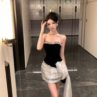 Light-luxury Niche Waist-cinching Contrast-color Sequin Dress