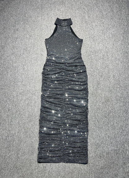 French-style Rhinestone-embellished Strap Backless Dress