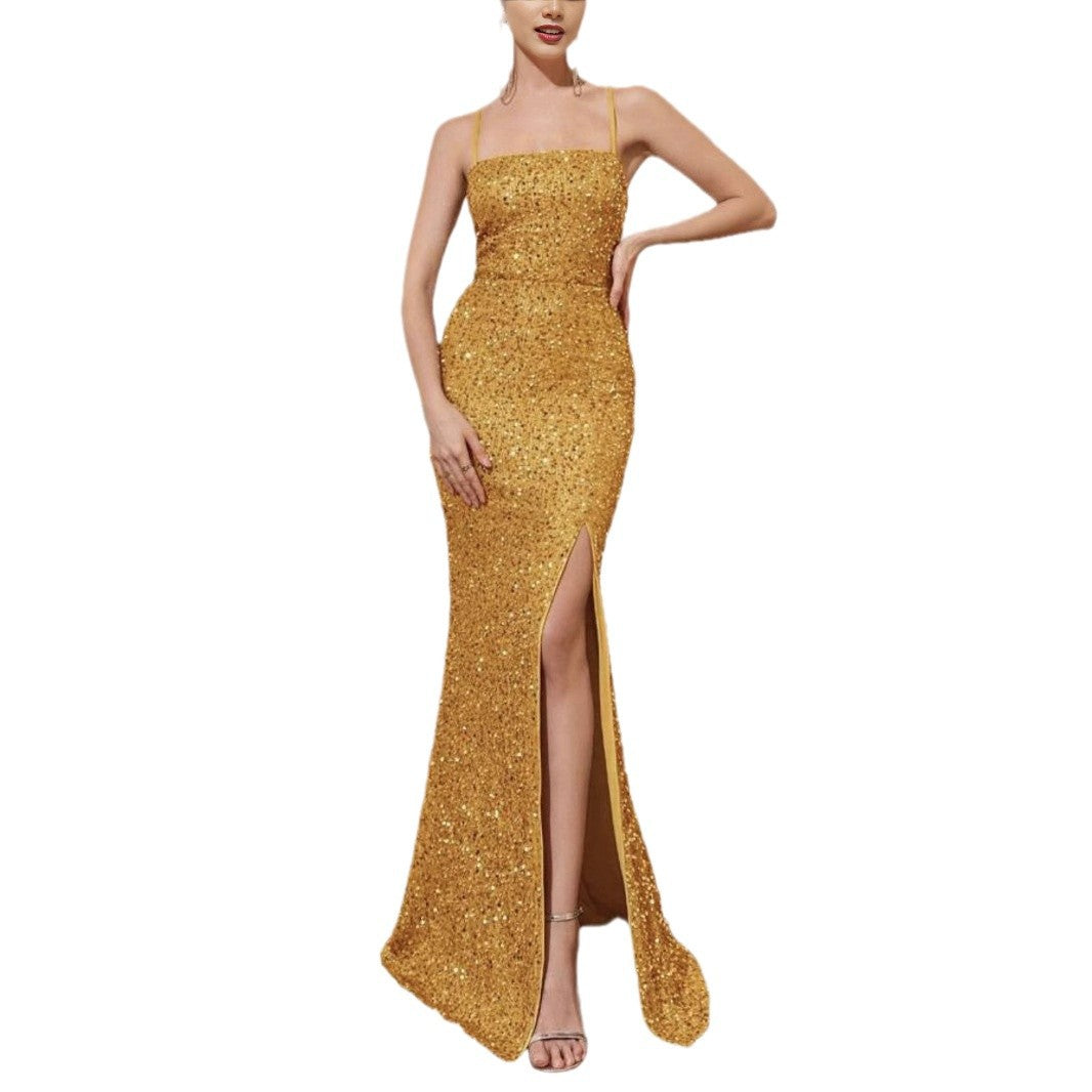 Fashionable Slip Dress With Sequins And A Slit Perfect For Formal Occasions