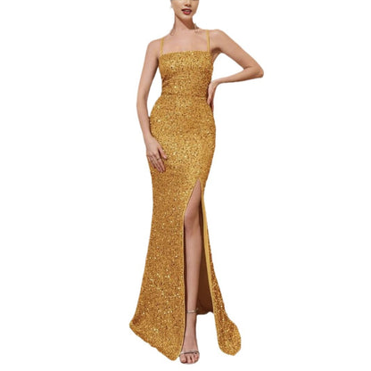 Fashionable Slip Dress With Sequins And A Slit Perfect For Formal Occasions