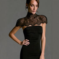 Lace-neck Light-luxury Evening Gown Paired With A Matching Shawl A Dress