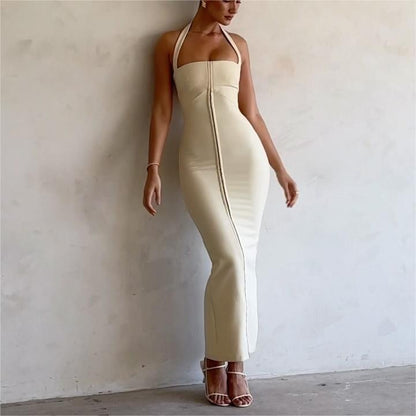 Womens Sleeveless Figure-flattering Neck-strap Dress
