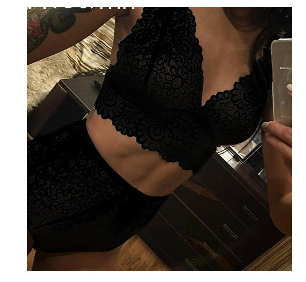 Europe and the United States explosion models sexy bud silk yarn perspective split two-piece underwear set