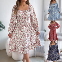 Elegant Floral Waist-cinched Dress With Ruffled Hem