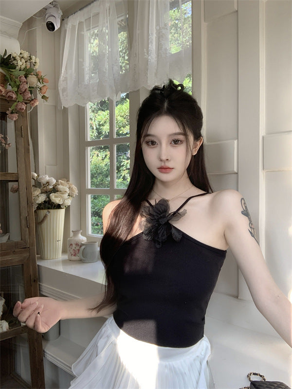 Pure Desire Halter Flower Camisole Women's Inner Knitted Bottoming Summer Outer Wear Underwear Tube Top