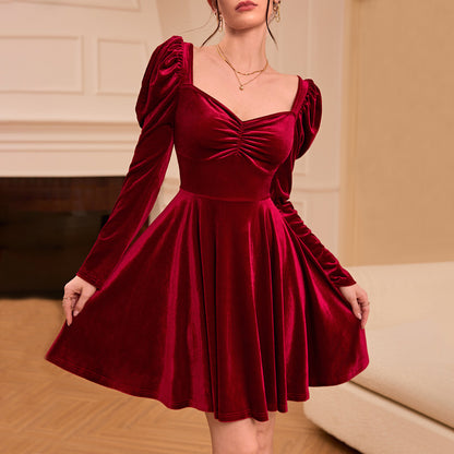 AutumnWinter High-Waisted Mid-Length Fleece Dress In Korean Style