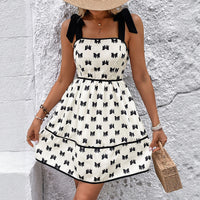 Y2K Patchwork Slip Dress With Bow Print