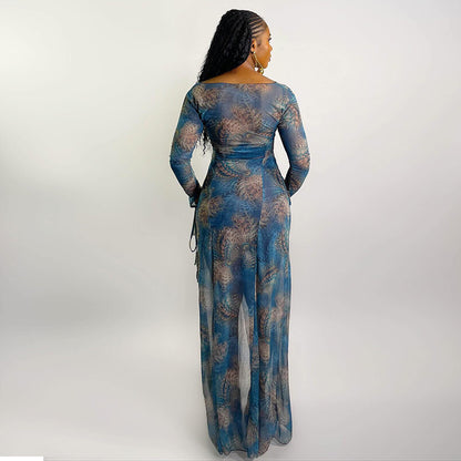 Elegant Long Sleeve V Neck Split Dress
