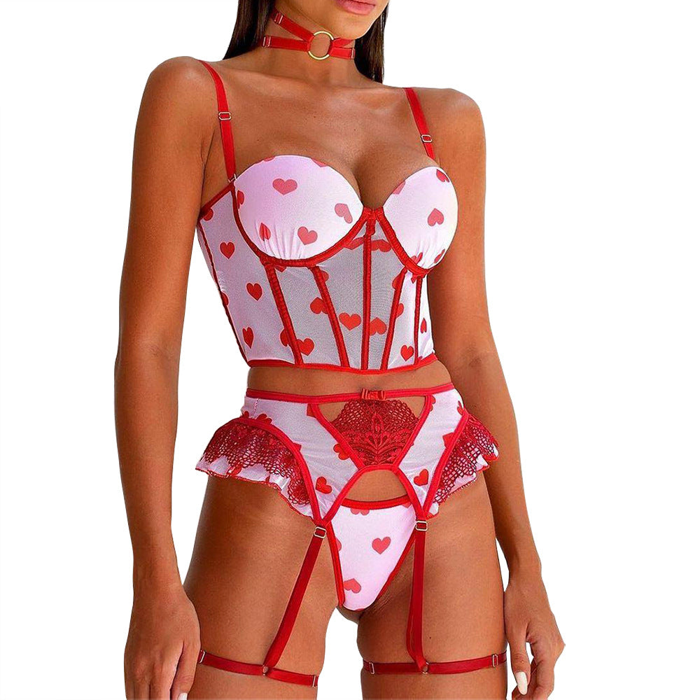 Underwear Body Sculpting Stitching Heart Contrast Sling 3-piece Set
