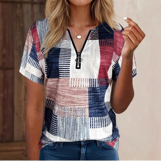 Fashion Casual All-match Square Pattern Short Sleeve
