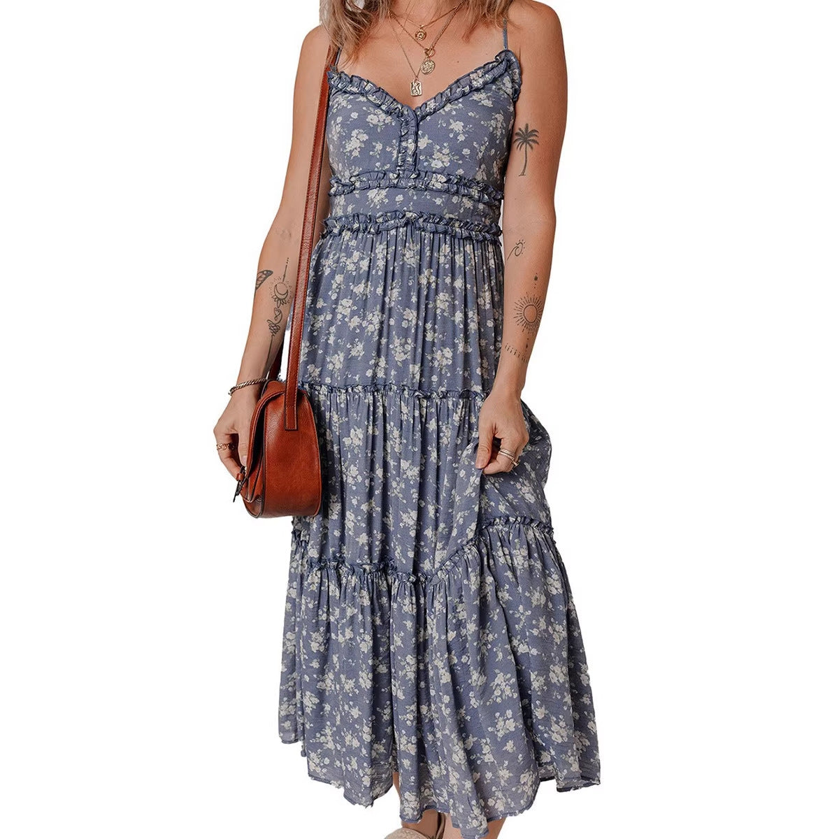 Slimming Cinched-waist Slip Dress With A Casual Floral Print For Women