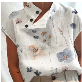 Casual Stand Collar Short Sleeve Regular Pullover Digital Printing Women's Top T-shirt