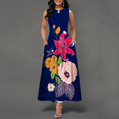 Womens Printed Crew-Neck Sleeveless Tank Dress