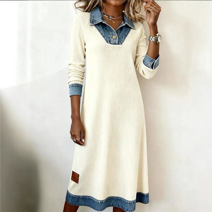 Womens Casual Distinctive Denim Patchwork Dress