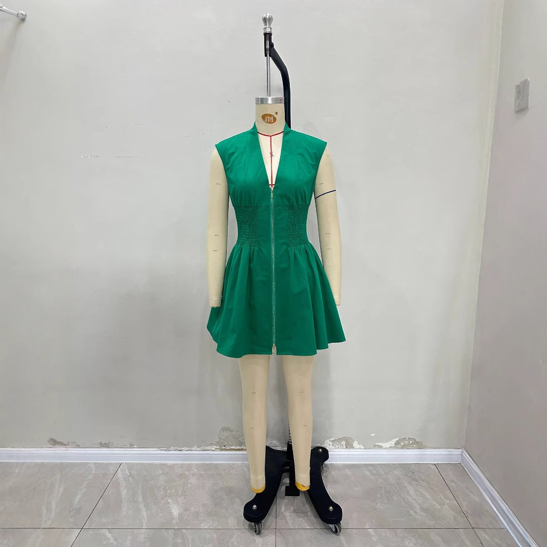 Elegant Commuter V-Neck Zippered Cardigan Dress