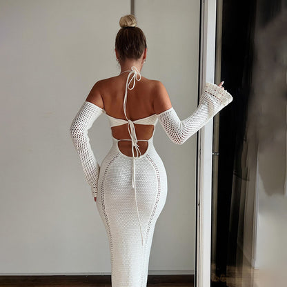 Womens Knitted Sexy Backless Slip Dress