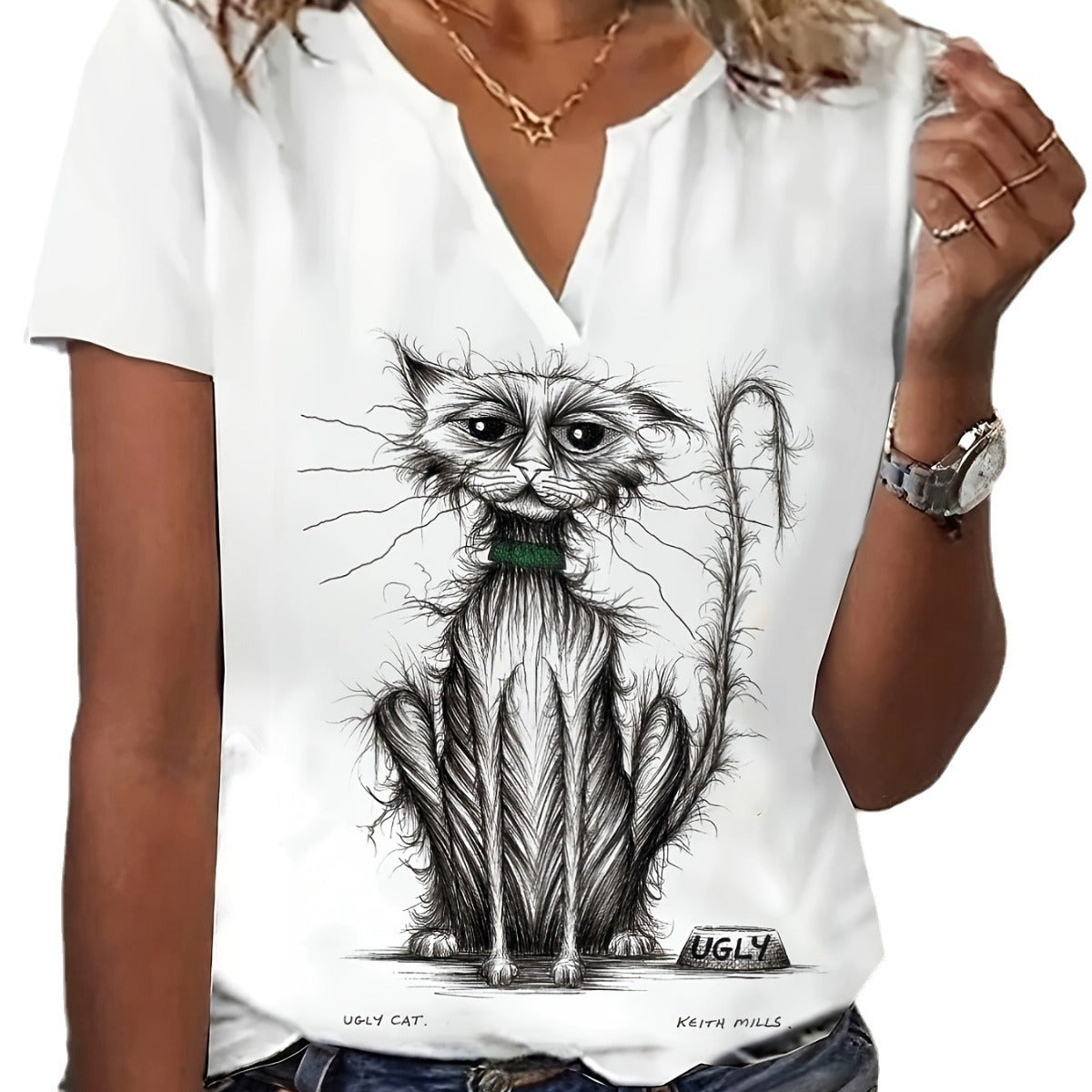 Women's Short-sleeved T-shirt Fashion Cat Printed Short-sleeved Top Casual Women's Clothing